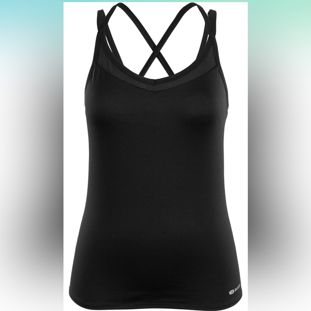 NWT Sugoi women cycling running racer back top w/ built in bra sz large, black